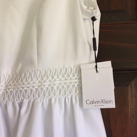 Calvin Klein Size 12 White Fit & Flare Dress - Picture 6 of 9